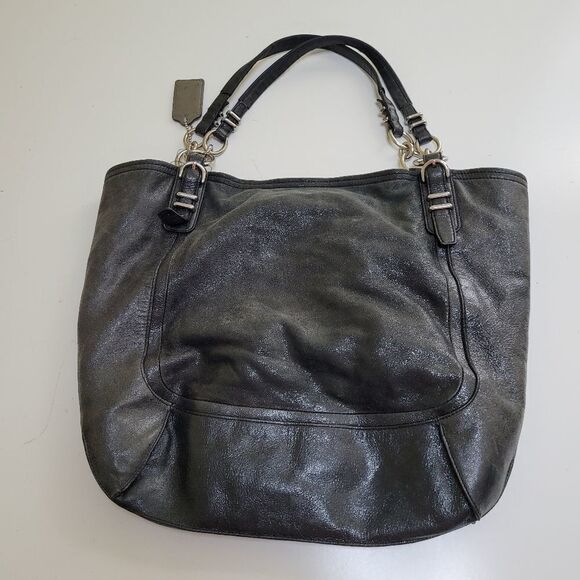 $698 COACH metallic black leather LIMITED Kristin Pinnacle LARGE TOTE BAG PURSE - Picture 4 of 16